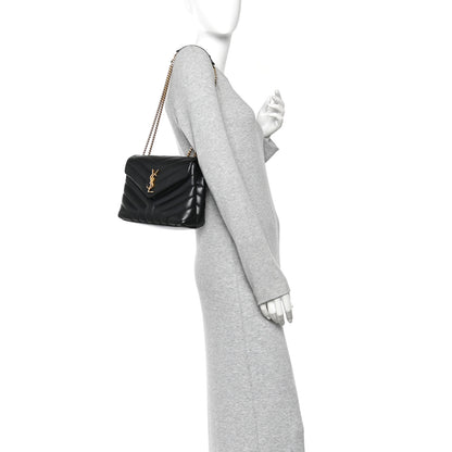 Saint Laurent Calfskin Y Quilted Monogram Small Loulou Chain Satchel Black 2 of 10