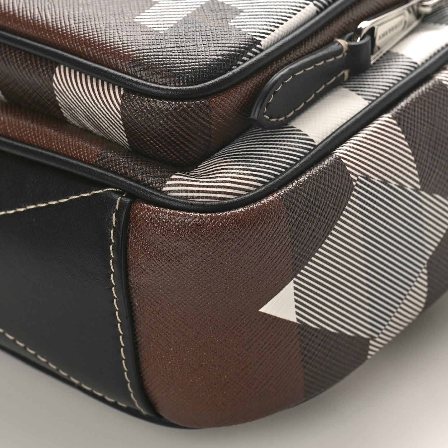 E-Canvas Calfskin Geometric Check Paddy Messenger Dark Birch Brown White