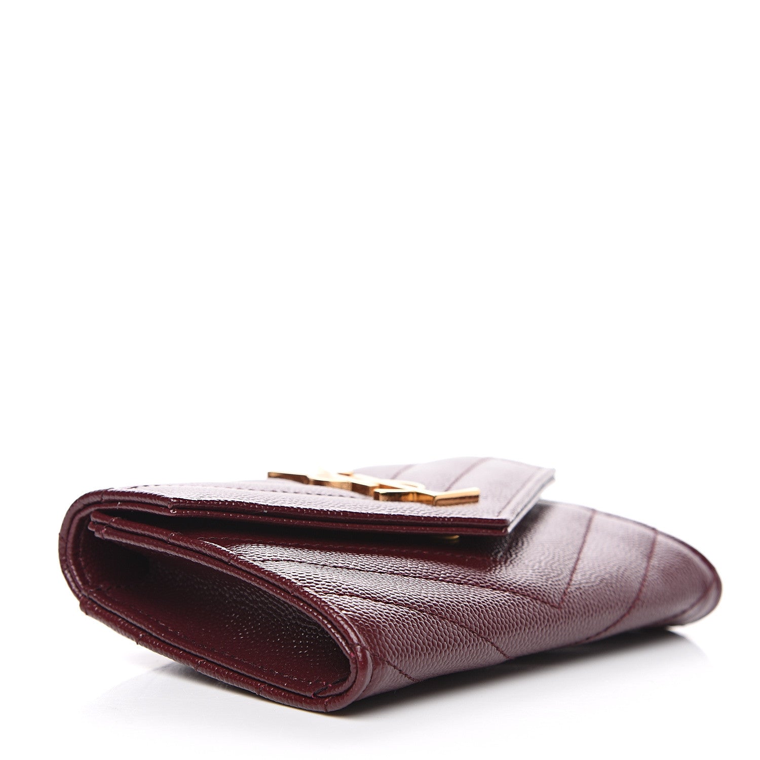 Saint Laurent Grain De Poudre Matelasse Chevron Small Monogram Envelope Wallet Burgundy 3 of 6