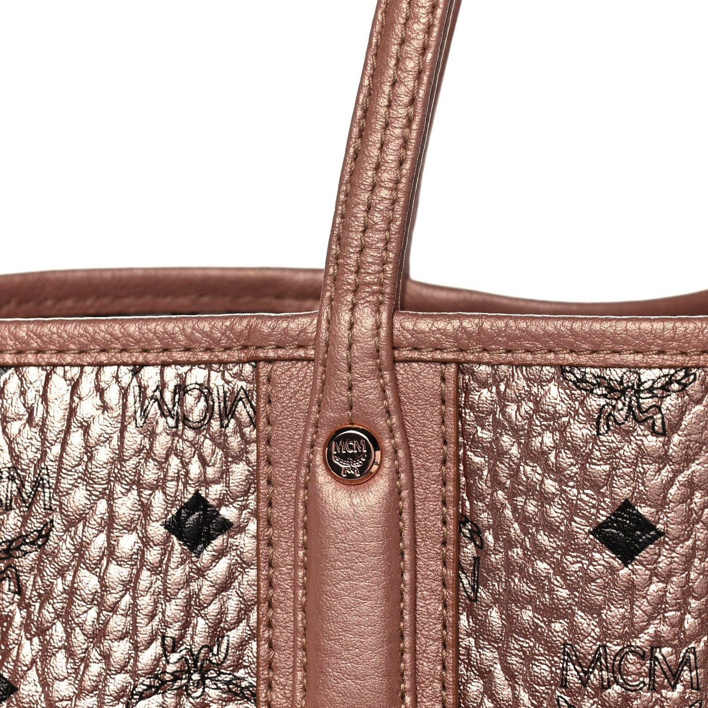 Metallic Visetos Medium Liz Reversible Shopper Tote Champagne Gold