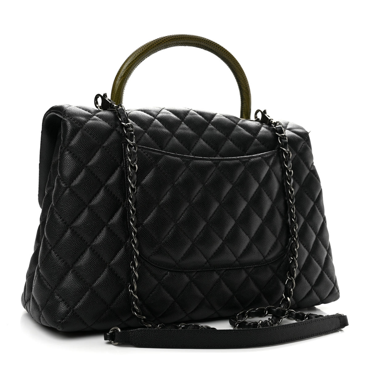 Caviar Lizard Quilted Medium Coco Handle Flap Black Khaki