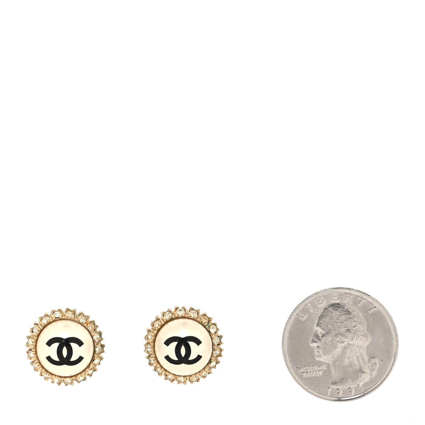 Crystal Pearl CC Round Earrings Gold Pearly White Black
