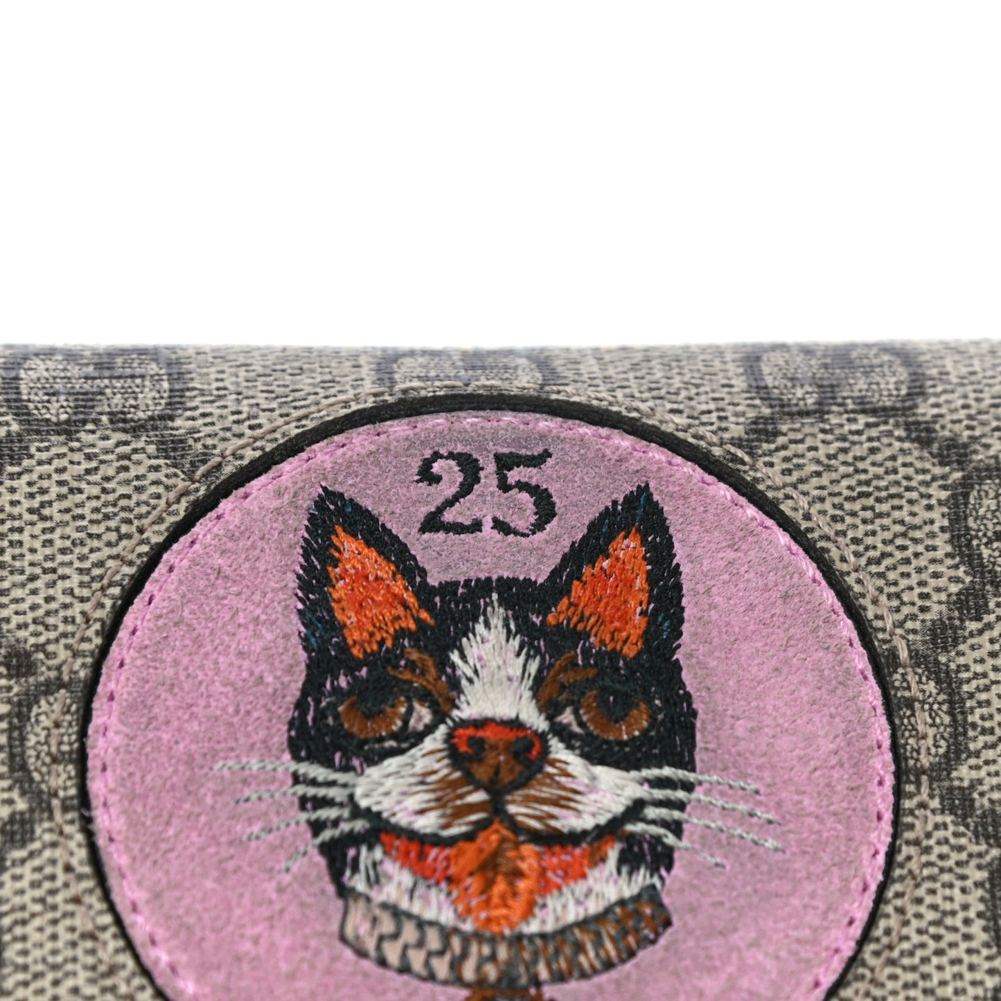 GG Supreme Monogram Bosco Patch Card Case Wallet Beige Malva Hibiscus Red