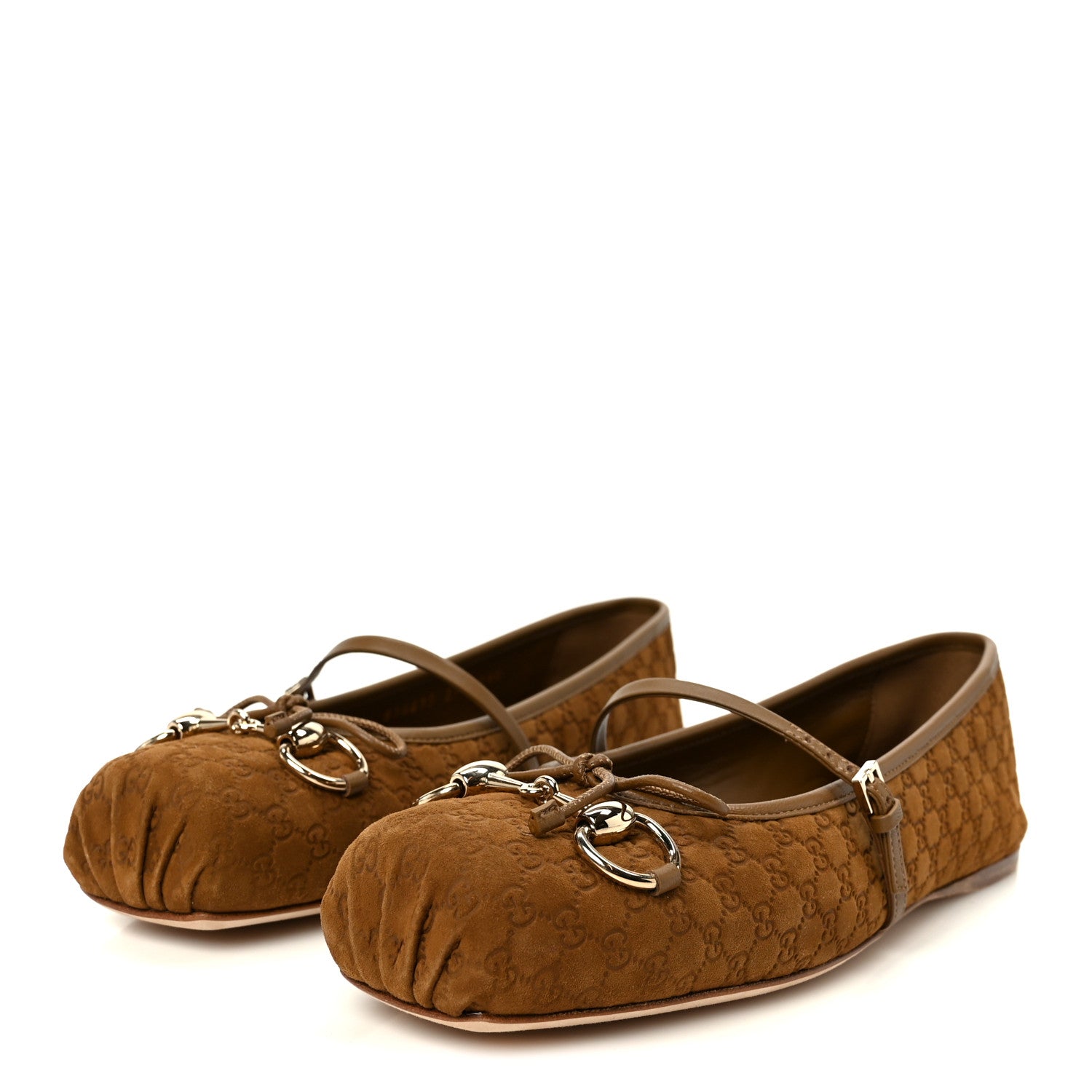Gucci Kid Scamosciato Micro GG Monogram Horsebit Ballet Flats 37.5 Cuoio Dafne 4 of 10