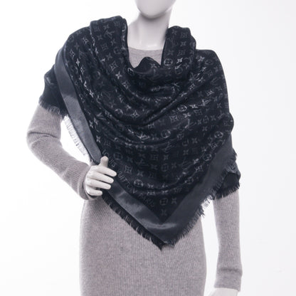 Louis Vuitton Silk Lurex Wool Monogram Shine Shawl Charcoal Grey 2 of 6