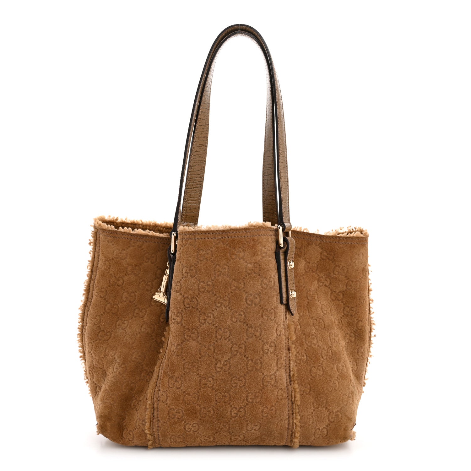 Gucci Suede Shearling Guccissima Large Jolicoeur Tote Tan 1 of 14