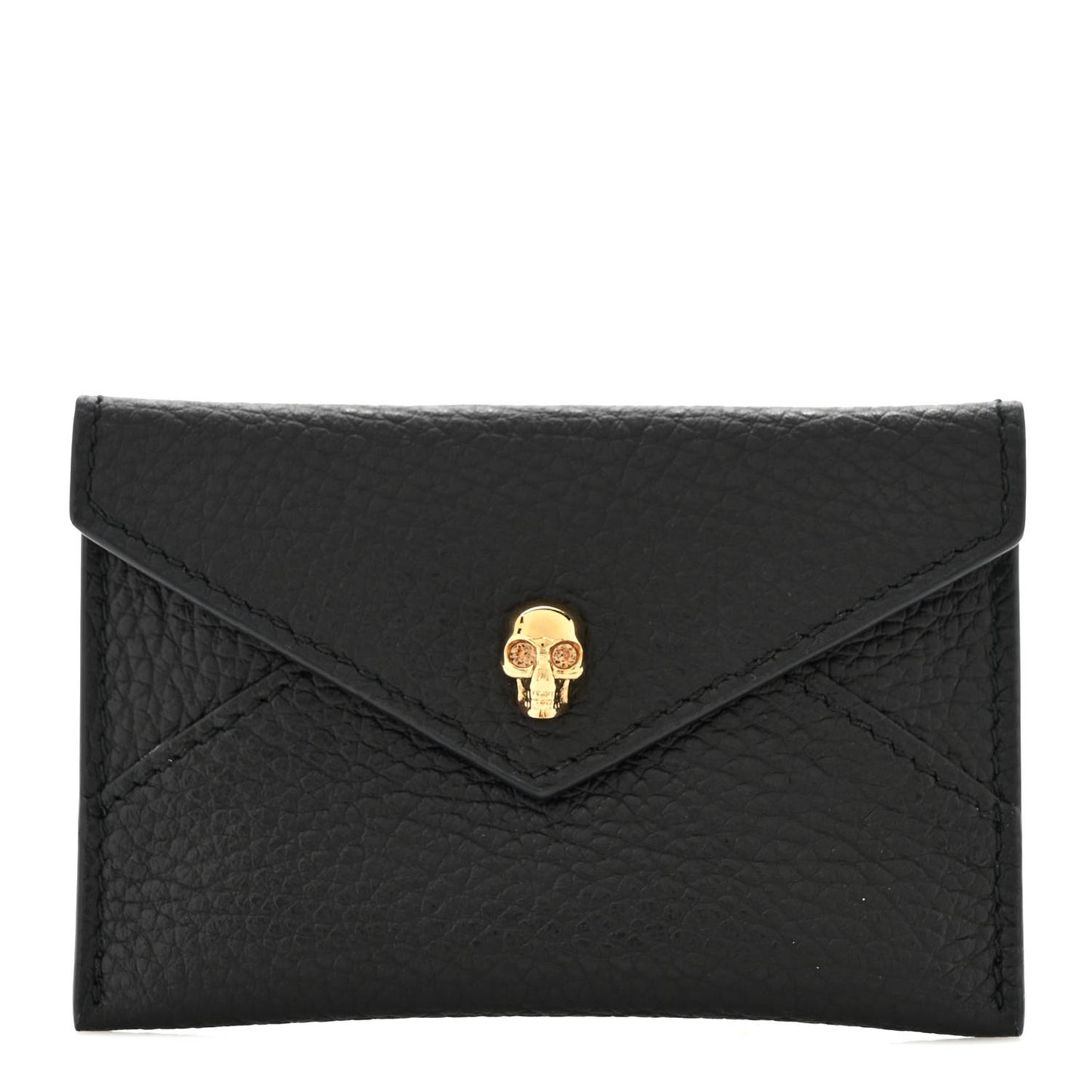 Calfskin Skull Envelope Card Holder Black