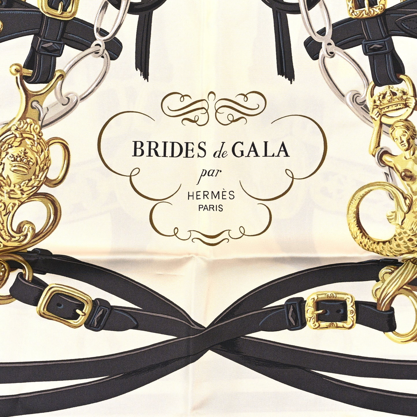 Silk Brides De Gala Scarf 90 Black Creme Gold