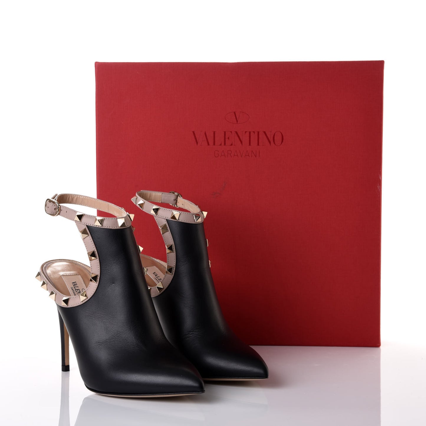 Calfskin Rockstud Open Back Ankle Booties 36 Black Poudre
