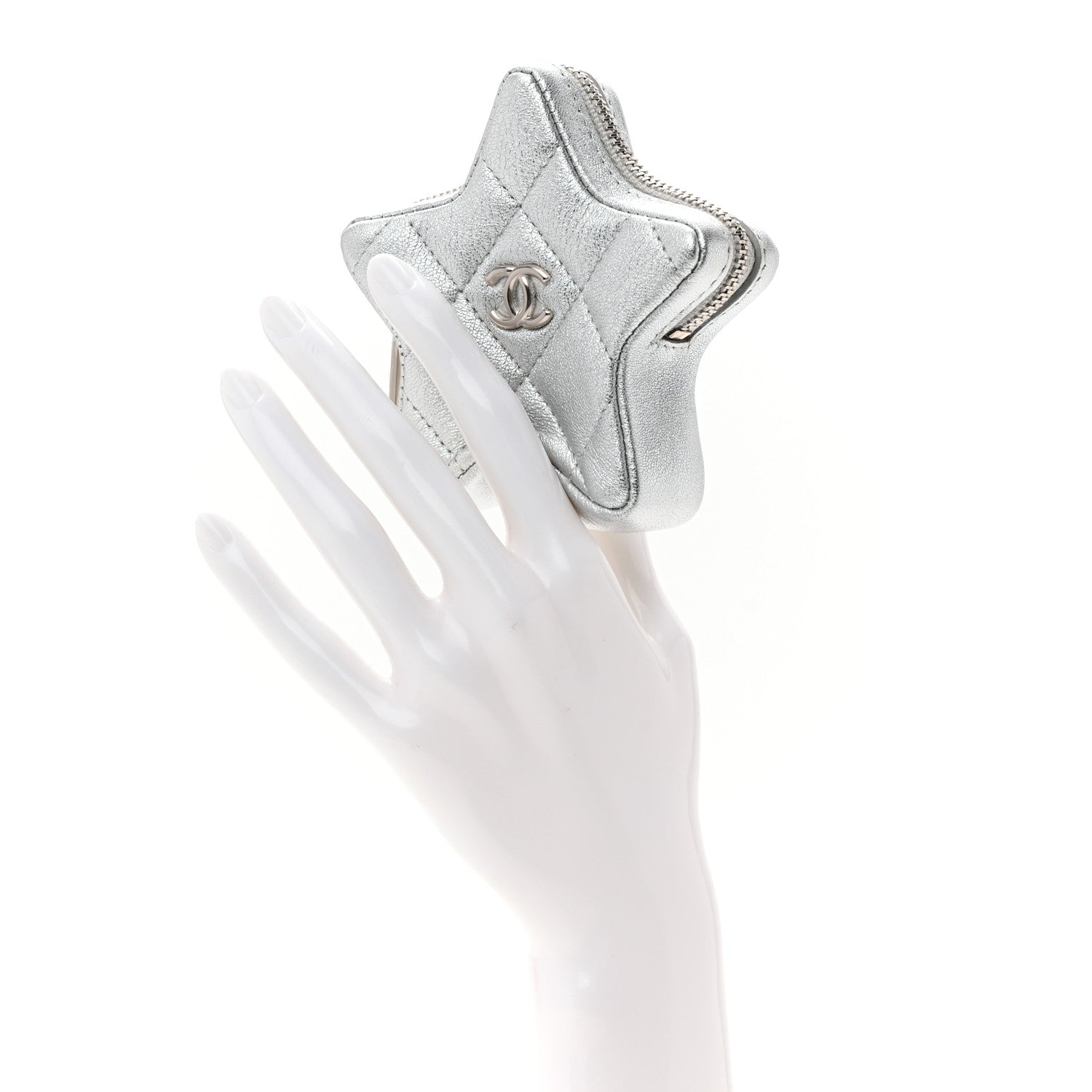 Chanel Metallic Lambskin Walk Of Fame Star Clip On Coin Purse Silver 2 of 7