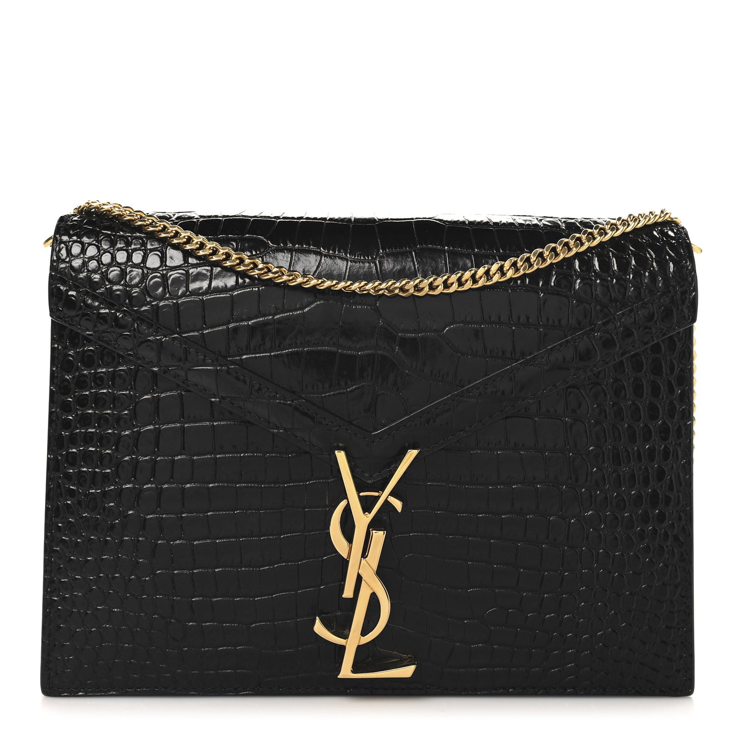 Calfskin Crocodile Embossed Monogram Cassandra Clasp Bag Black Rouge Legion
