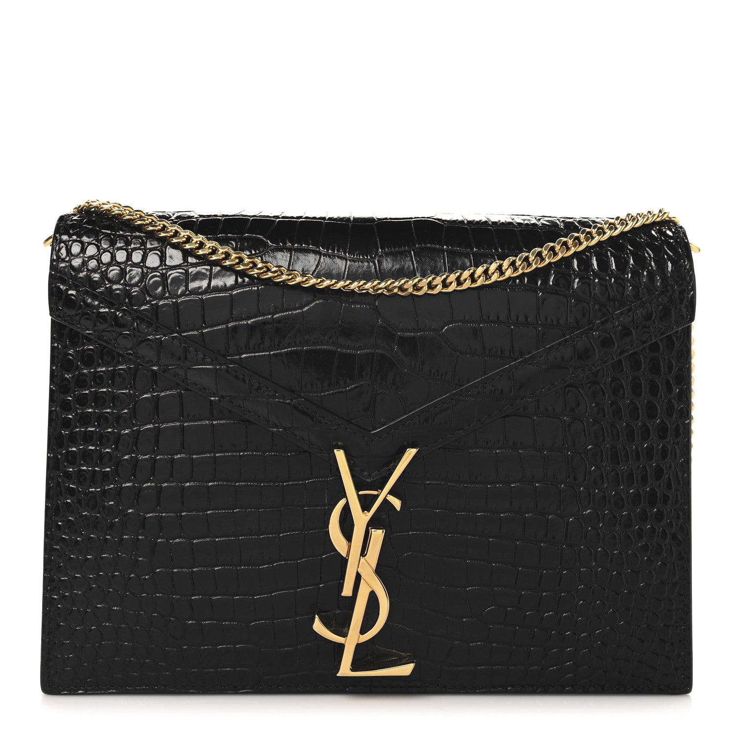 Saint Laurent Calfskin Crocodile Embossed Monogram Cassandra Clasp Bag Black Rouge Legion 1 of 10