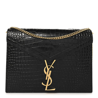 Saint Laurent Calfskin Crocodile Embossed Monogram Cassandra Clasp Bag Black Rouge Legion 1 of 10