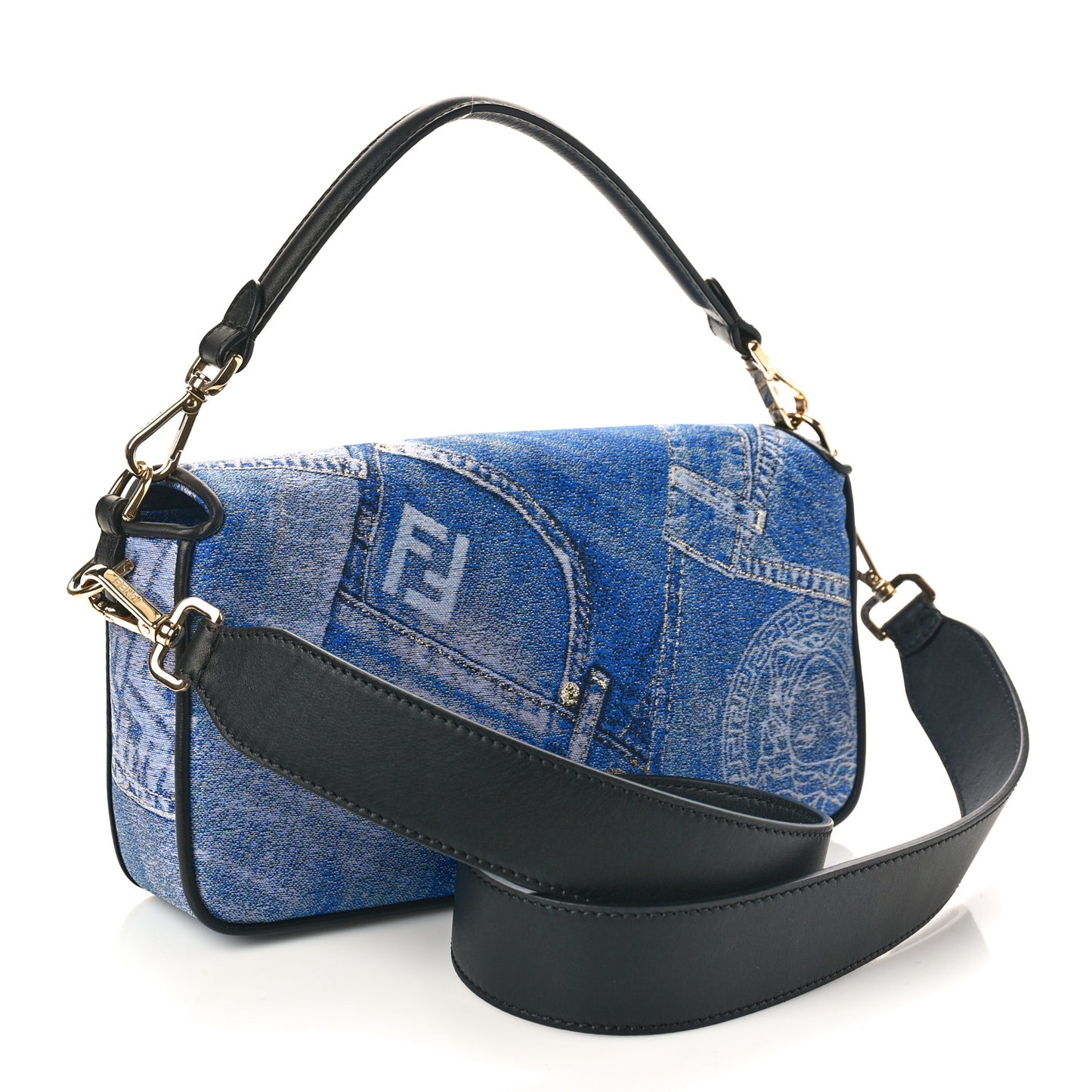 X VERSACE Denim Fendace Patchwork Baguette Blue