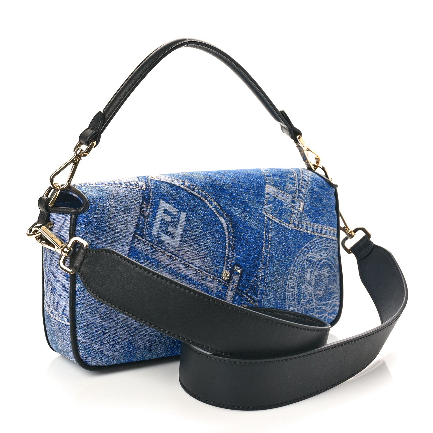 Fendi X VERSACE Denim Fendace Patchwork Baguette Blue 3 of 8