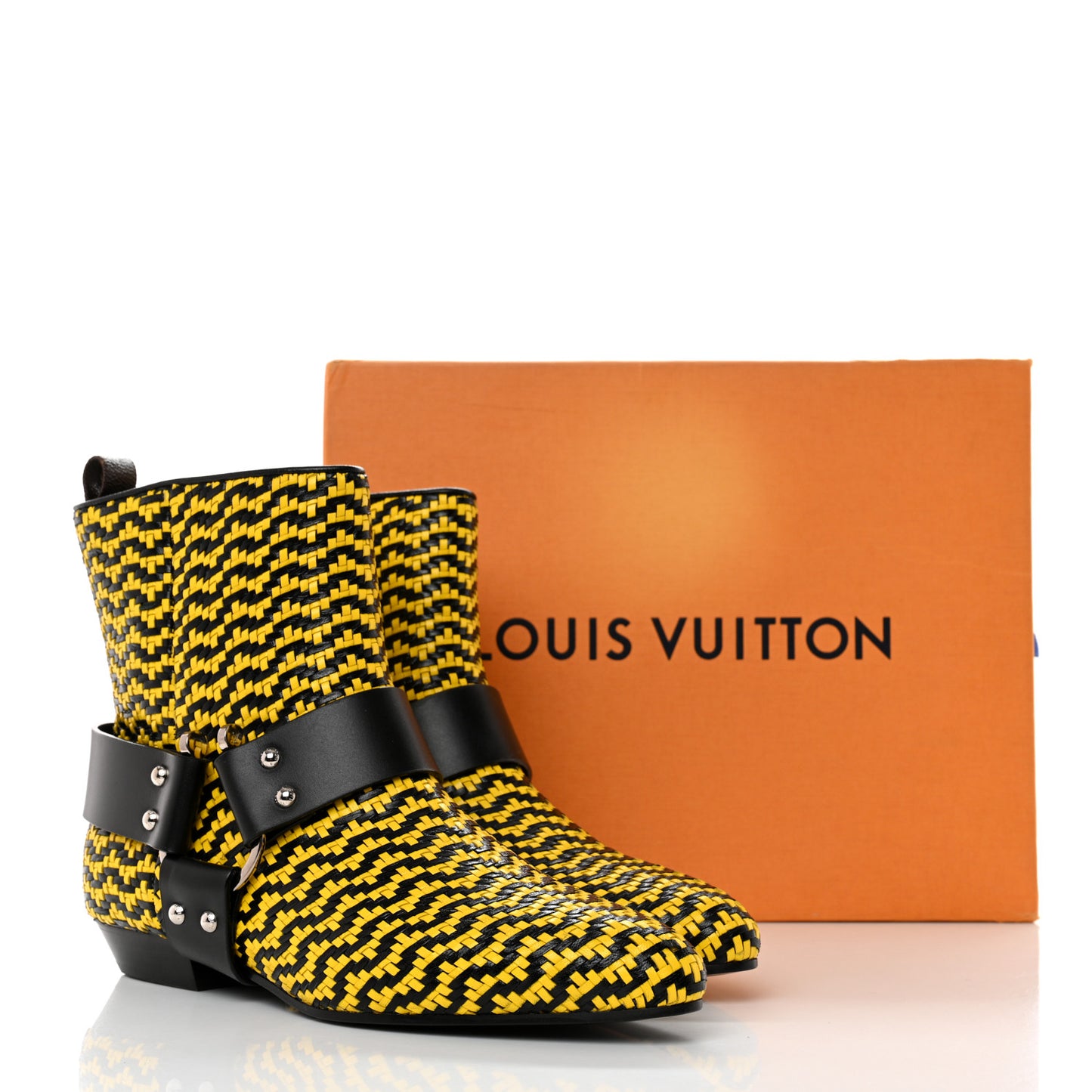 Calfskin Woven Rhapsody Ankle Boots 41 Yellow Black