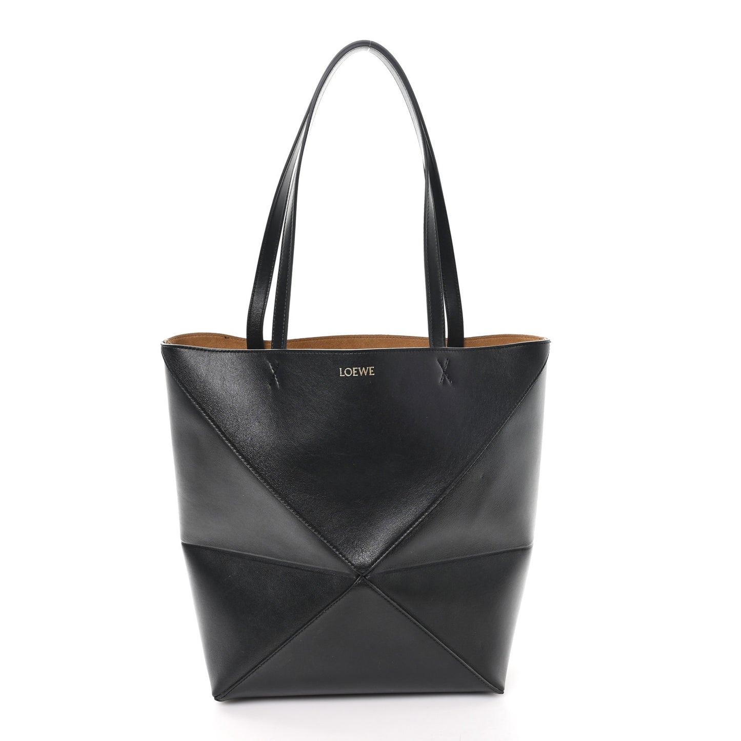 Shiny Calfskin Medium Puzzle Fold Tote Black