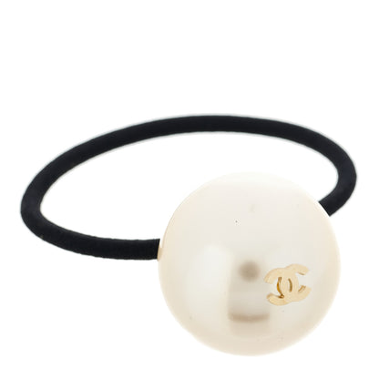 Chanel Pearl CC Hair Tie Black White 1 of 4