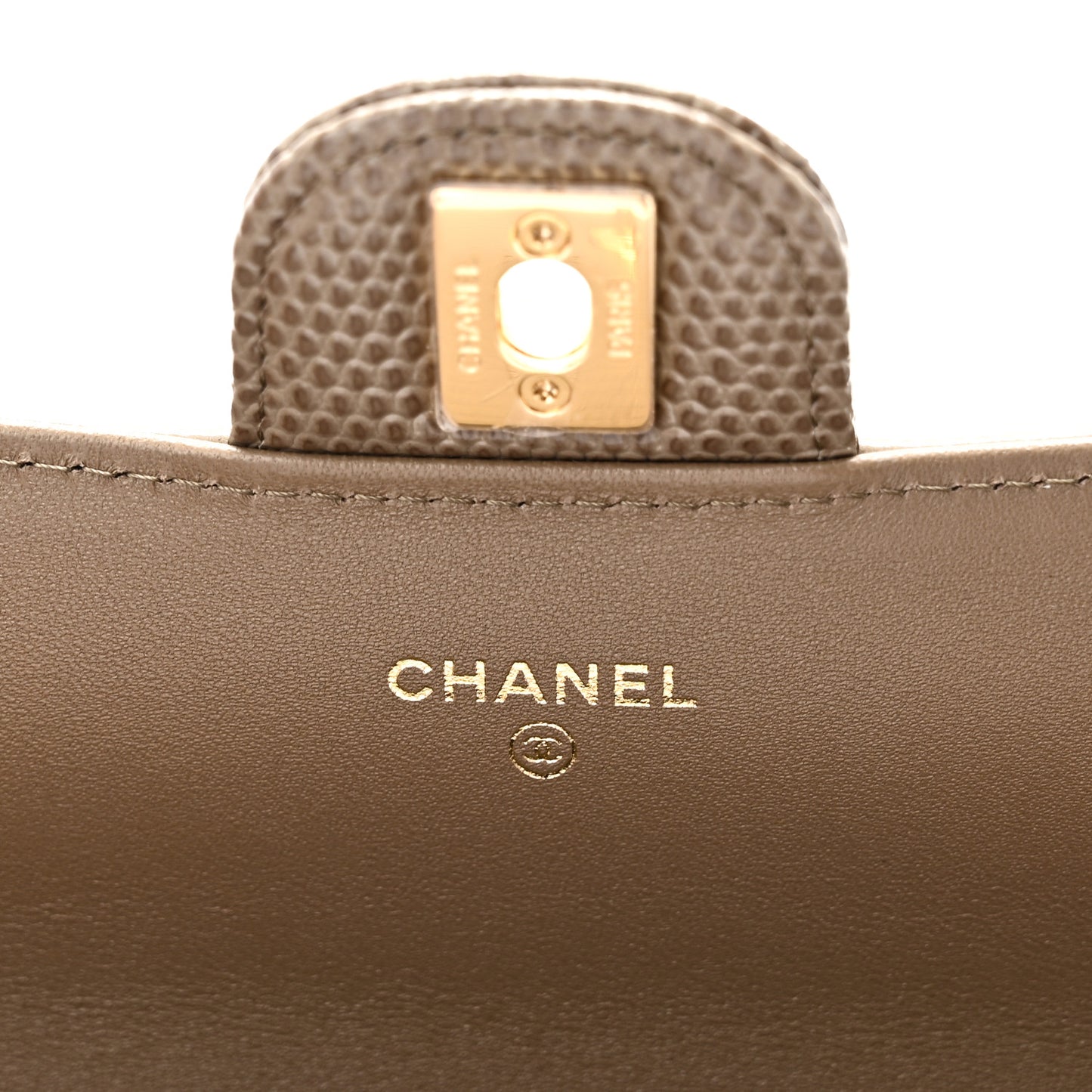 Calfskin Lizard Embossed Top Handle Long Clutch With Chain Dark Khaki