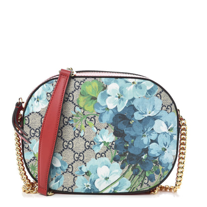 Gucci GG Supreme Monogram Blooms Mini Chain Shoulder Bag Beige Blue Navy Hibiscus Red 1 of 9