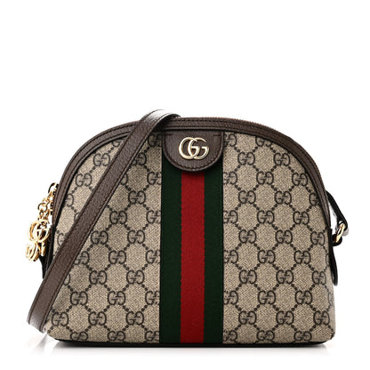 Gucci GG Supreme Monogram Textured Dollar Calfskin Web Small Ophidia Dome Shoulder Bag Beige Ebony New Acero 1 of 10