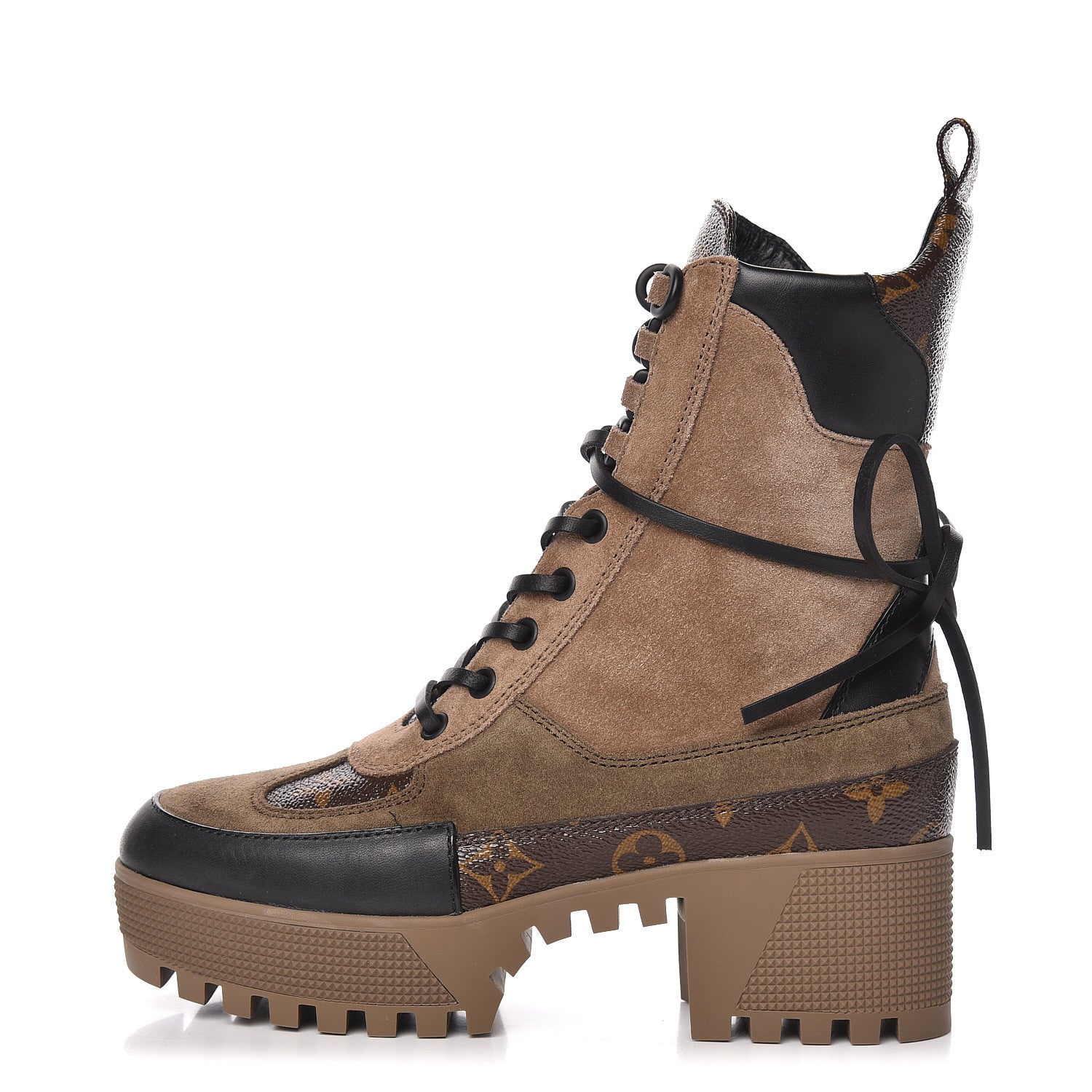 Louis Vuitton Suede Calfskin Monogram Laureate Platform Desert Boots 35 Taupe 1 of 8
