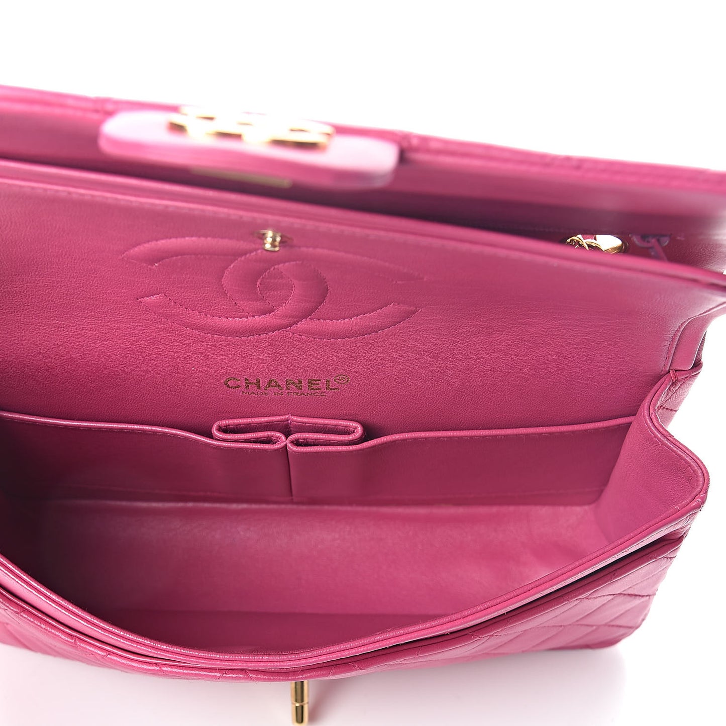 Lambskin Quilted Medium Double Flap Dark Pink