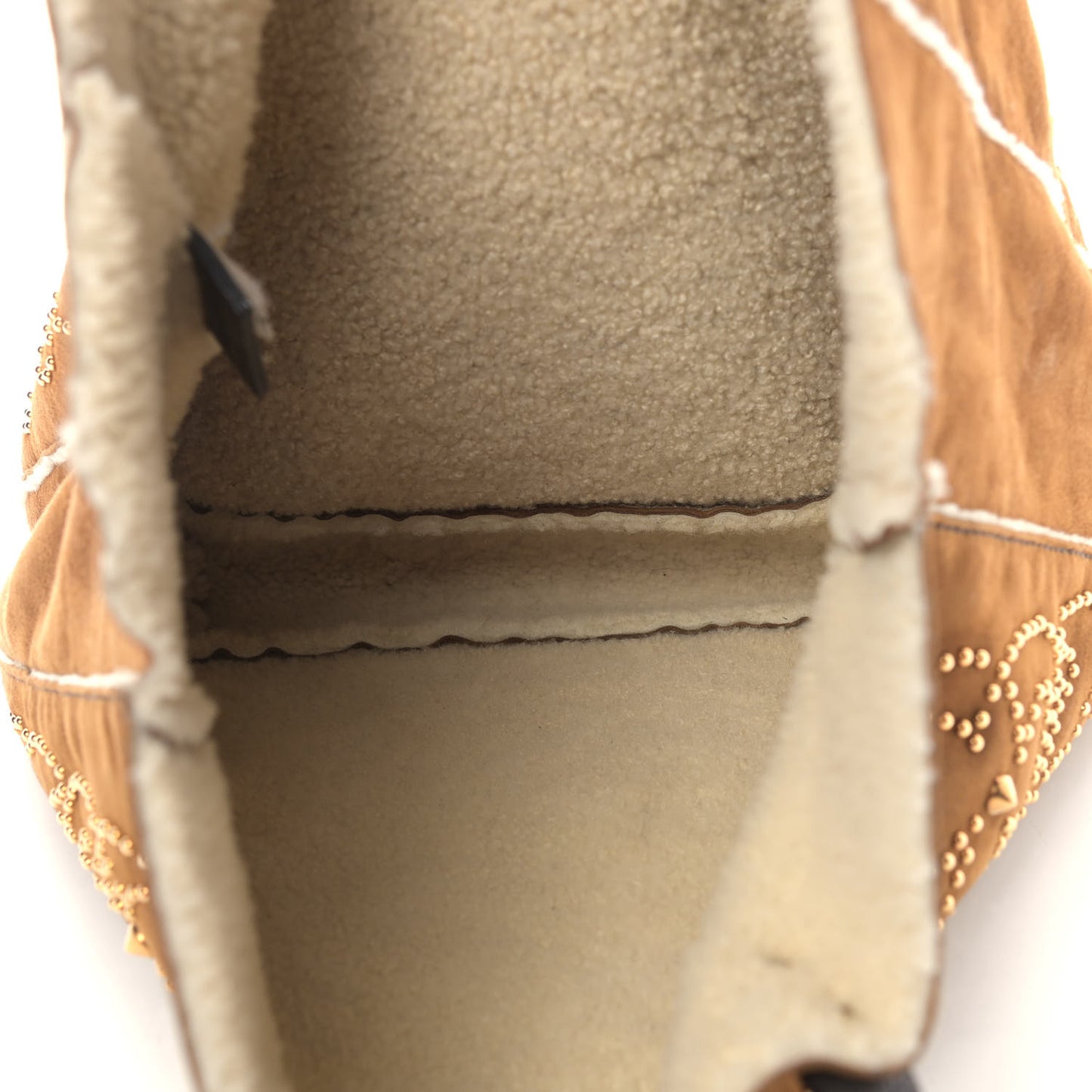 Suede Shearling Studded Tote Brown