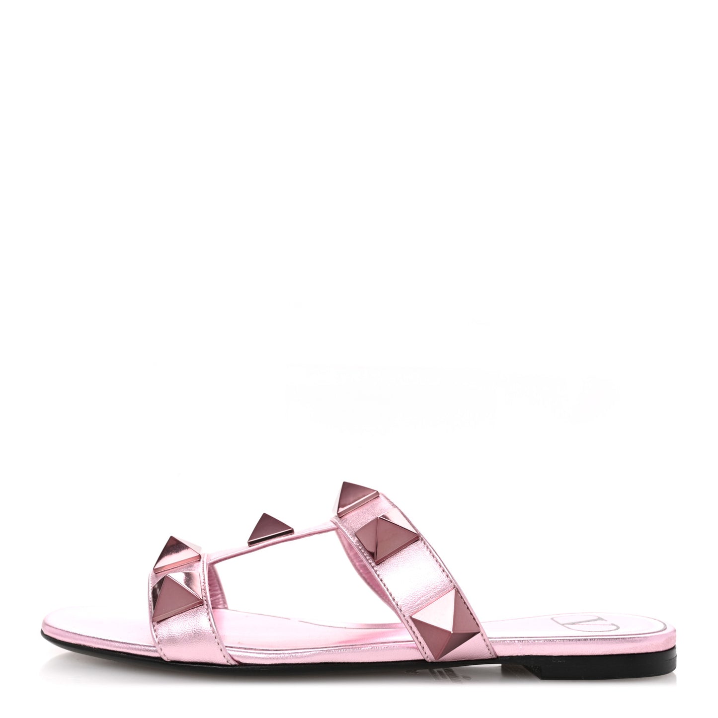 Metallic Nappa Roman Stud Flat Slide Sandals 36 Giacinto