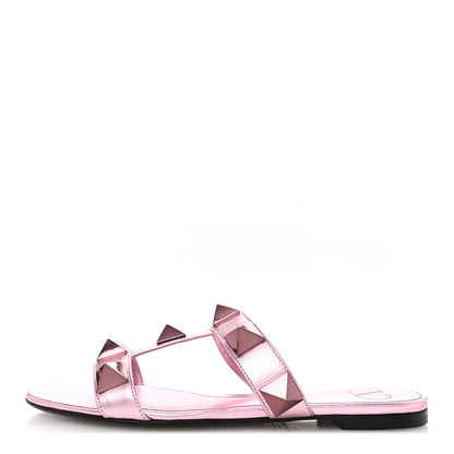 Valentino Garavani Metallic Nappa Roman Stud Flat Slide Sandals 36 Giacinto 1 of 12
