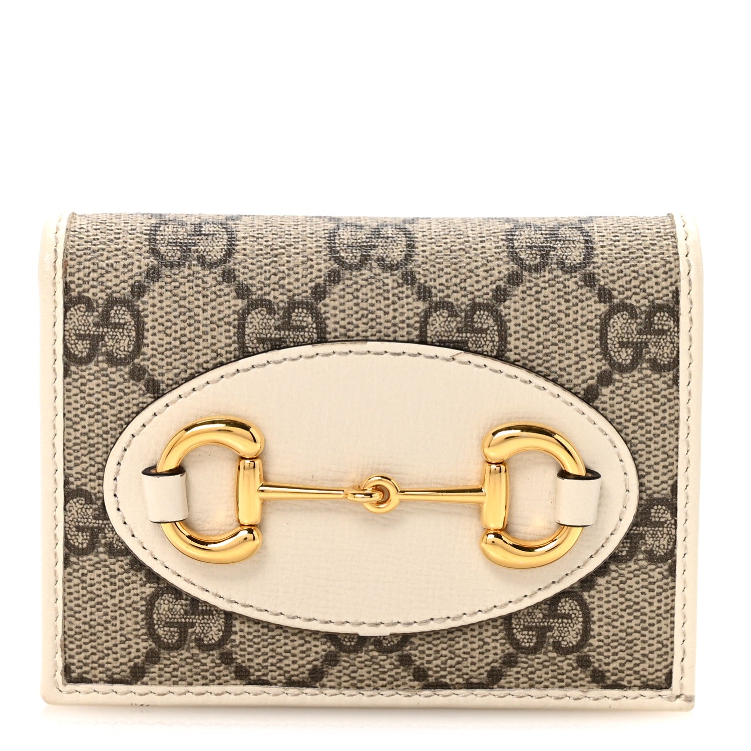 Gucci GG Supreme Monogram Azalea Calfskin Horsebit 1955 Card Case Wallet Beige Ebony Mystic White 1 of 8