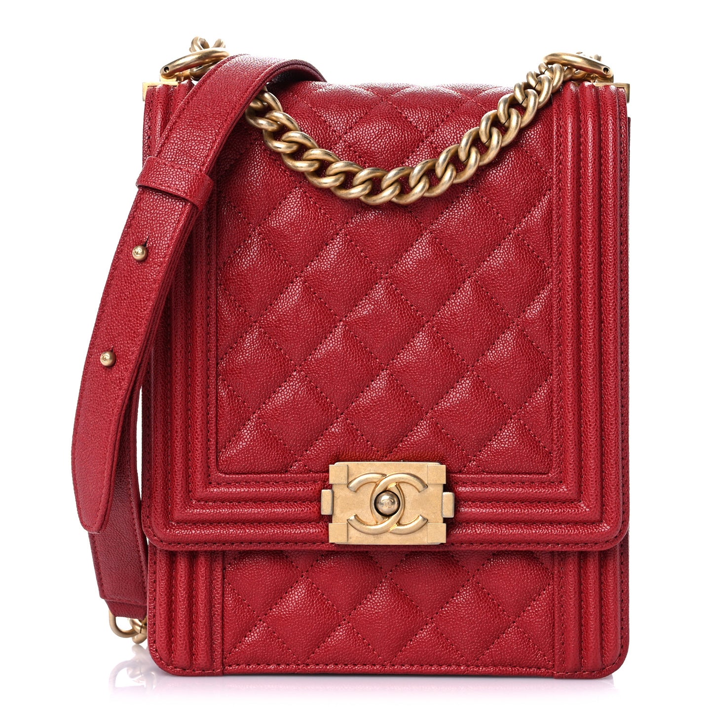 Caviar Quilted North South Boy Flap Red