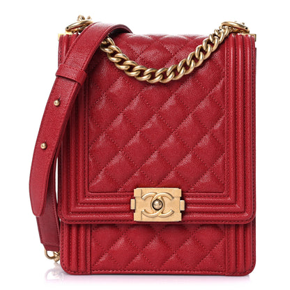 Chanel Caviar Quilted North South Boy Flap Red 1 of 10
