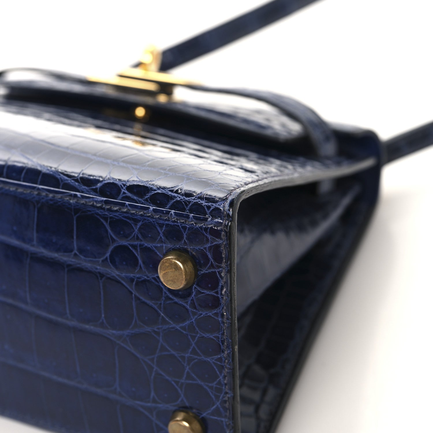 Hermes Shiny Crocodile Mini Kelly Sellier 20 Bleu Marine 10 of 19