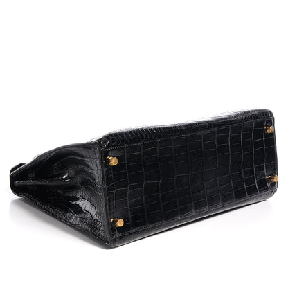 Hermes Shiny Porosus Crocodile Kelly Sellier 32 Black 4 of 9