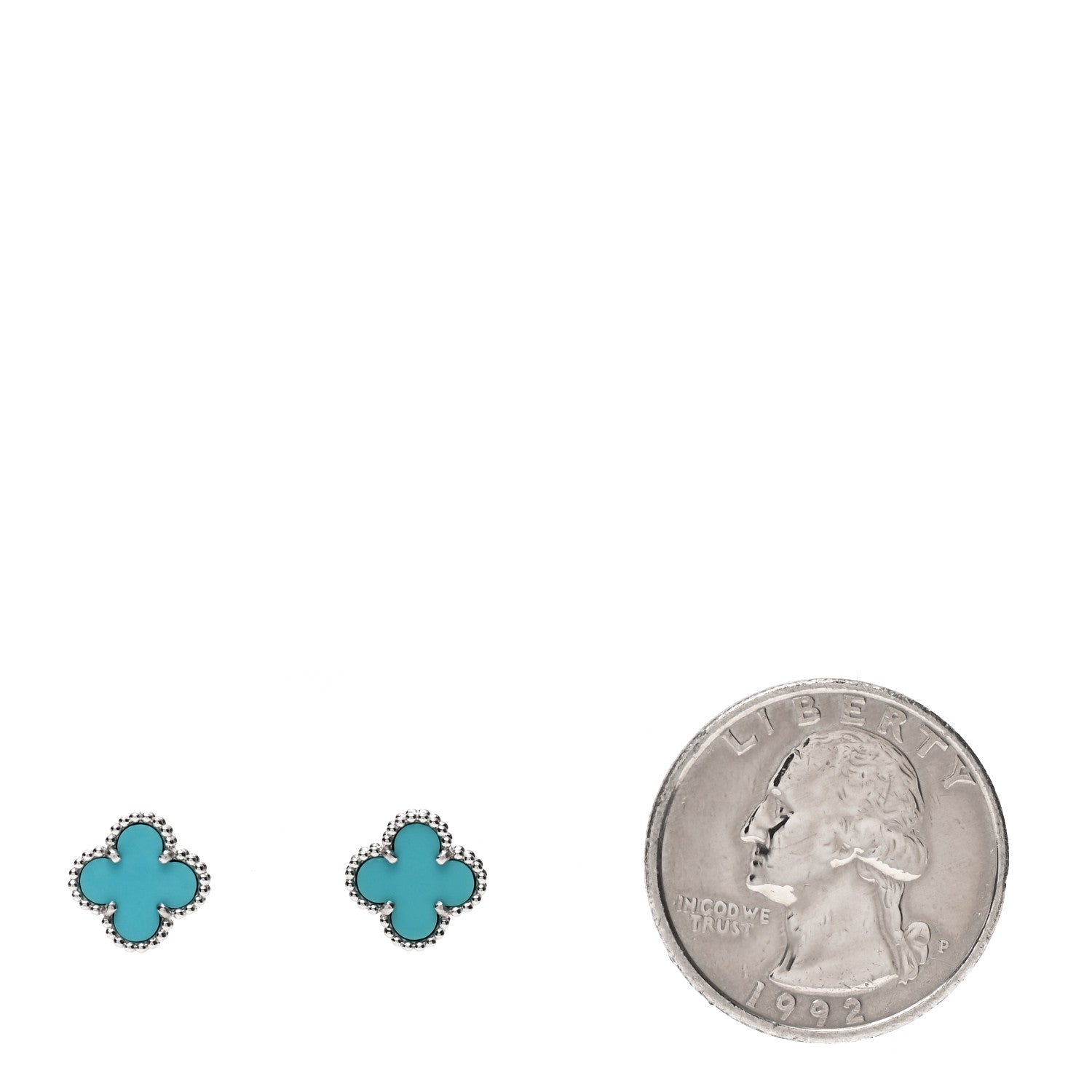 Van Cleef & Arpels 18K White Gold Turquoise Sweet Alhambra Earrings 2 of 5