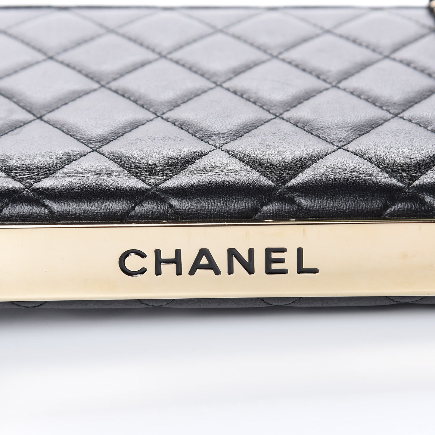 Lambskin Quilted Trendy CC Wallet On Chain WOC Black