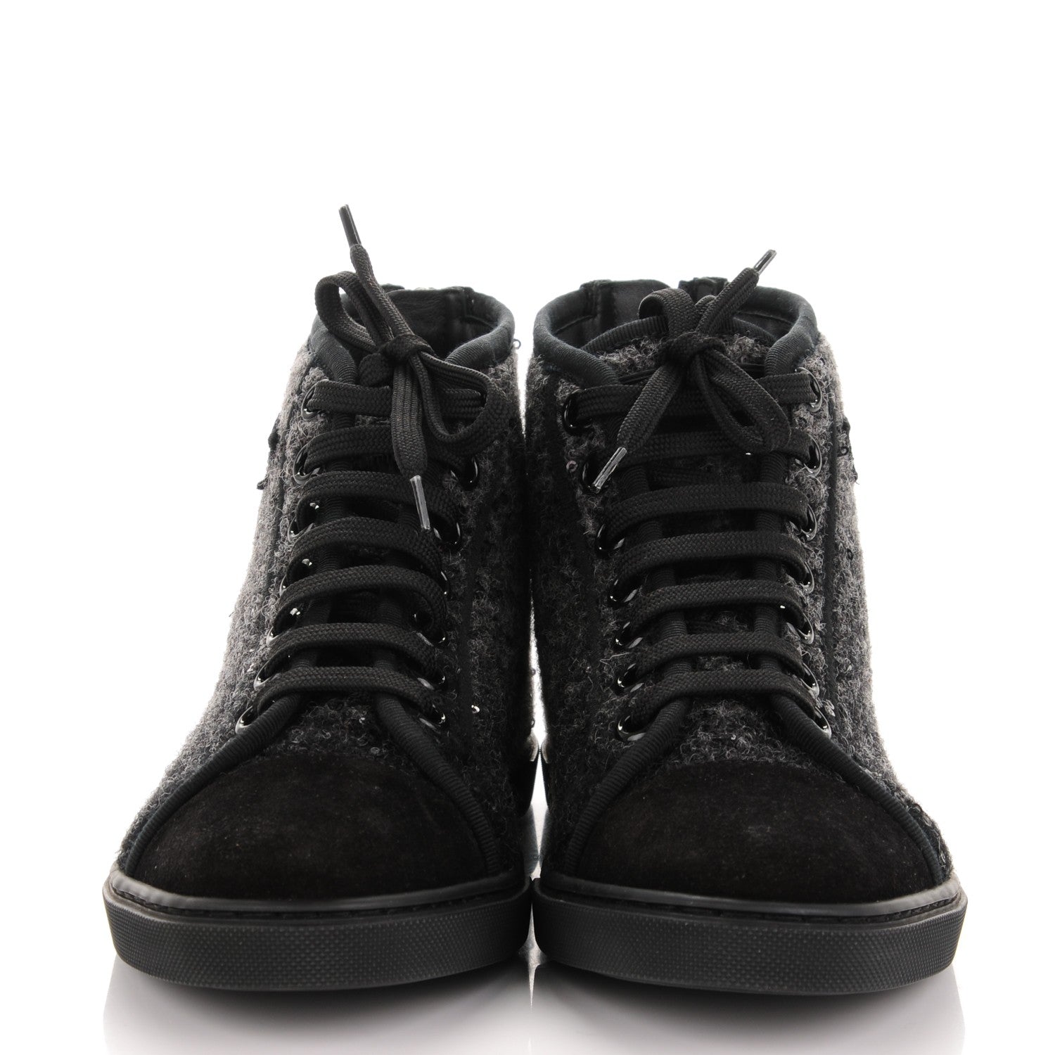 Louis Vuitton Wool Sequin Punchy High Top Sneakers 36.5 Anthracite 4 of 5