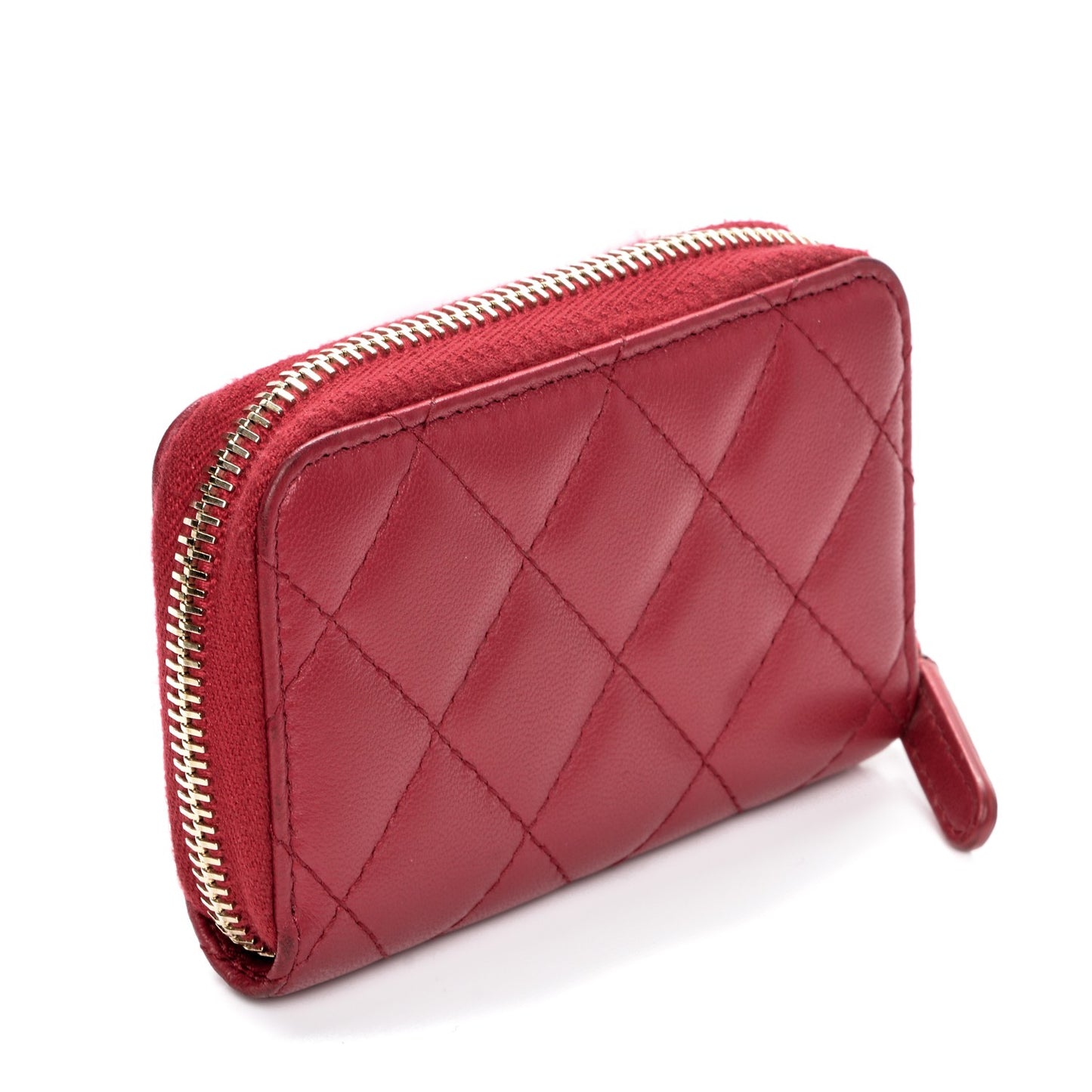 Lambskin Quilted Zip Around Coin Purse Wallet Dark Pink