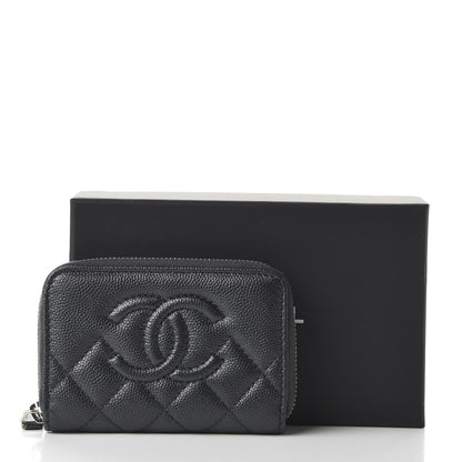Chanel Metallic Caviar Quilted CC Zip Around Coin Purse Wallet Dark Grey 11 of 11