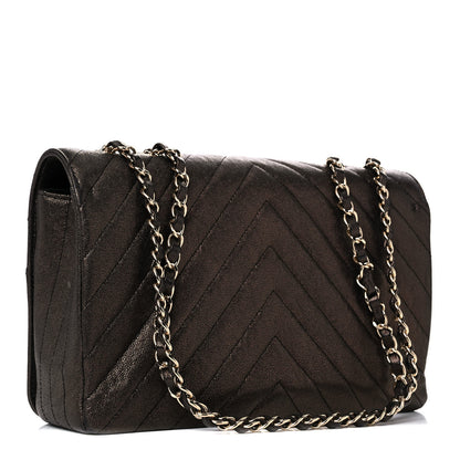 Chanel Metallic Caviar Chevron Quilted Medium Statement Flap Bronze 3 of 9