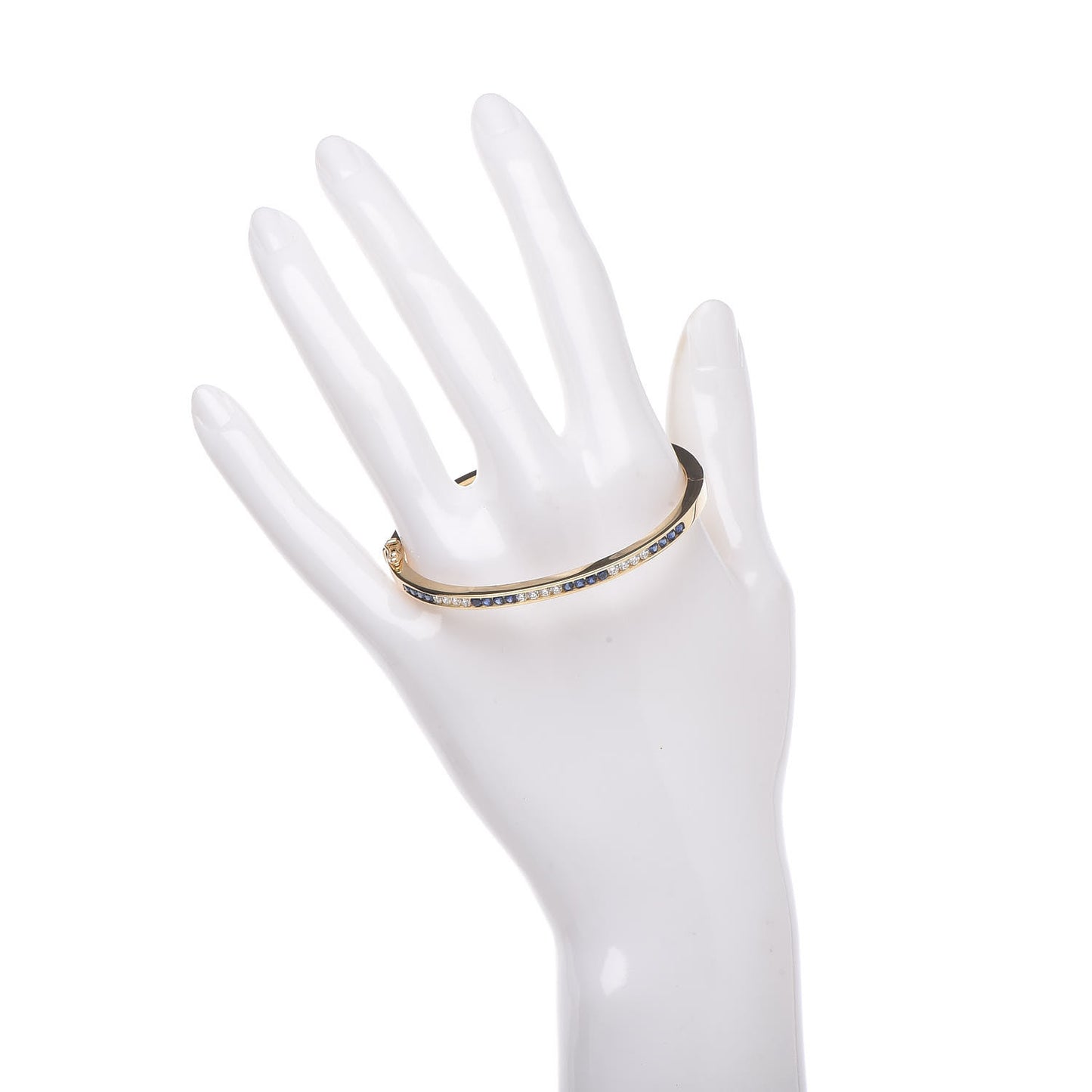 18K Yellow Gold Diamond Blue Sapphire Bangle Bracelet