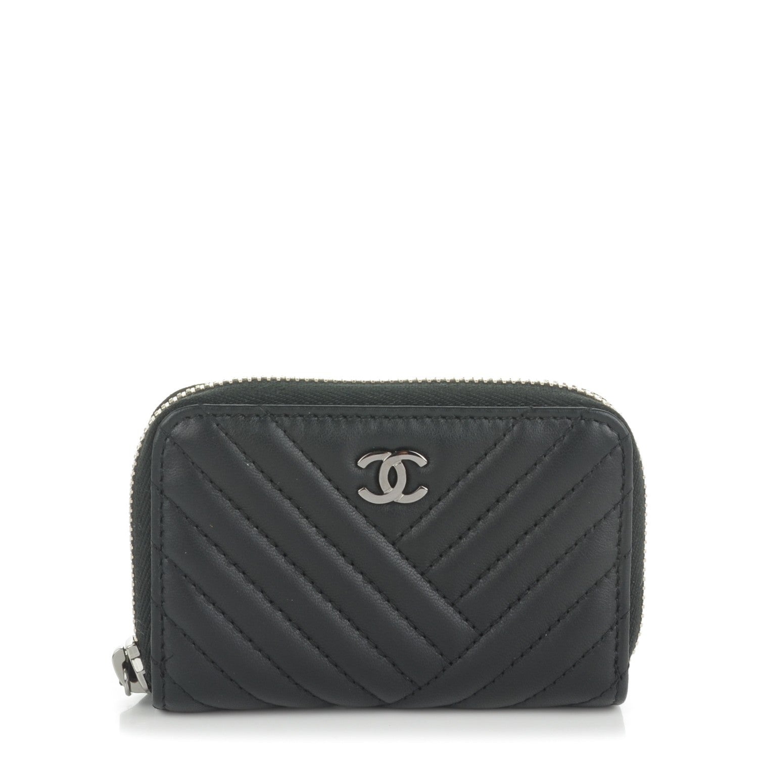 Chanel Lambskin Quilted Crossing Zip Around Coin Purse Black 1 of 7