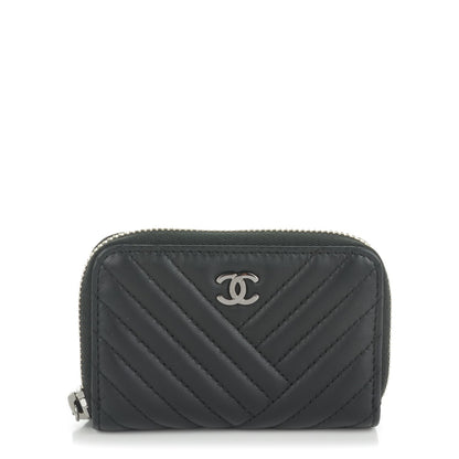 Chanel Lambskin Quilted Crossing Zip Around Coin Purse Black 1 of 7