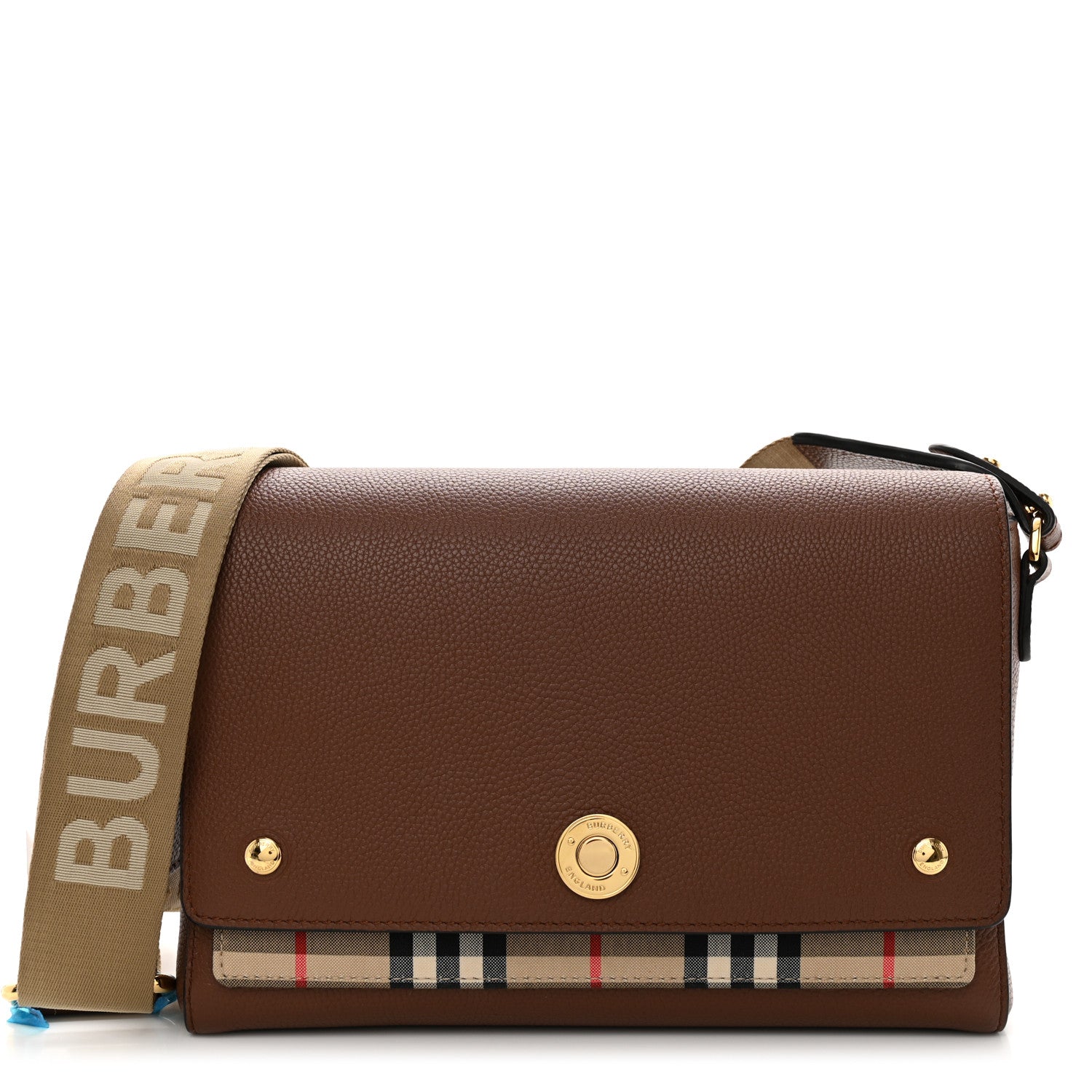 Burberry Grainy Calfskin Vintage Check Note Crossbody Bag Malt Brown 1 of 9