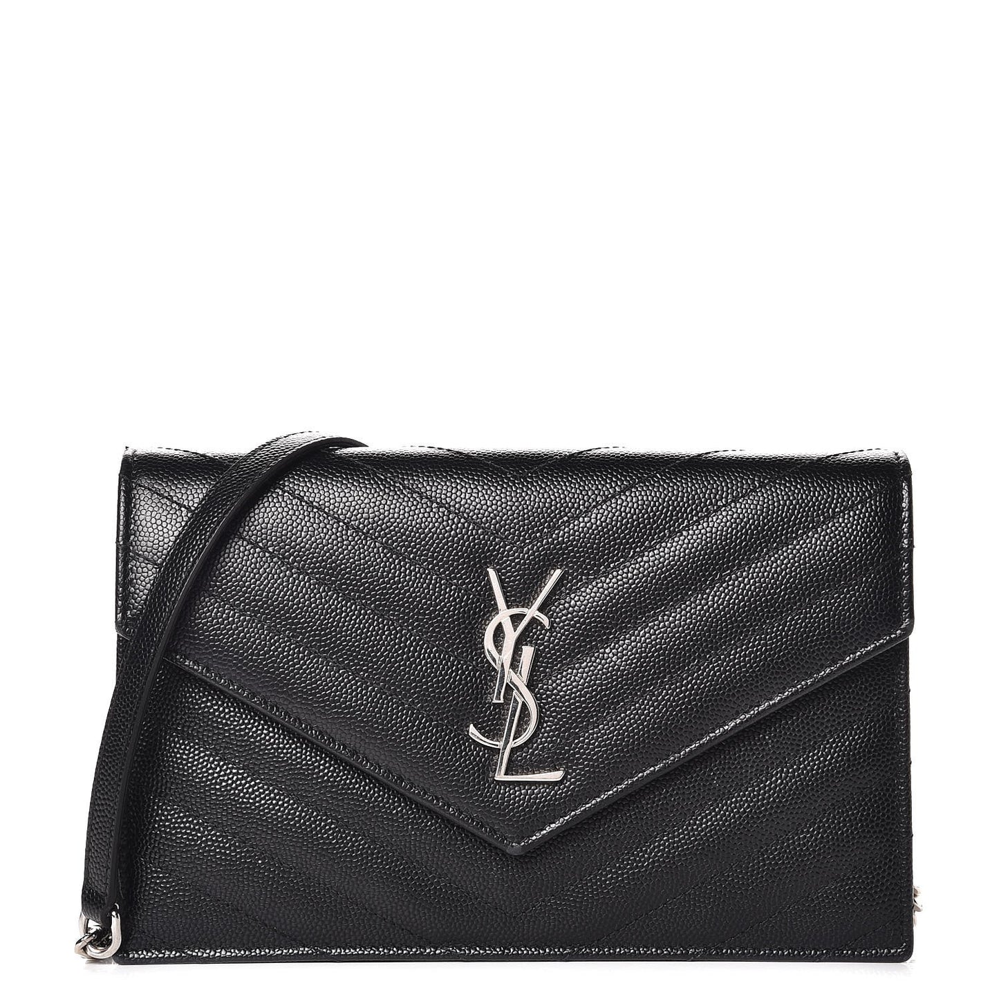 Grain De Poudre Matelasse Chevron Monogram Envelope Chain Wallet Black