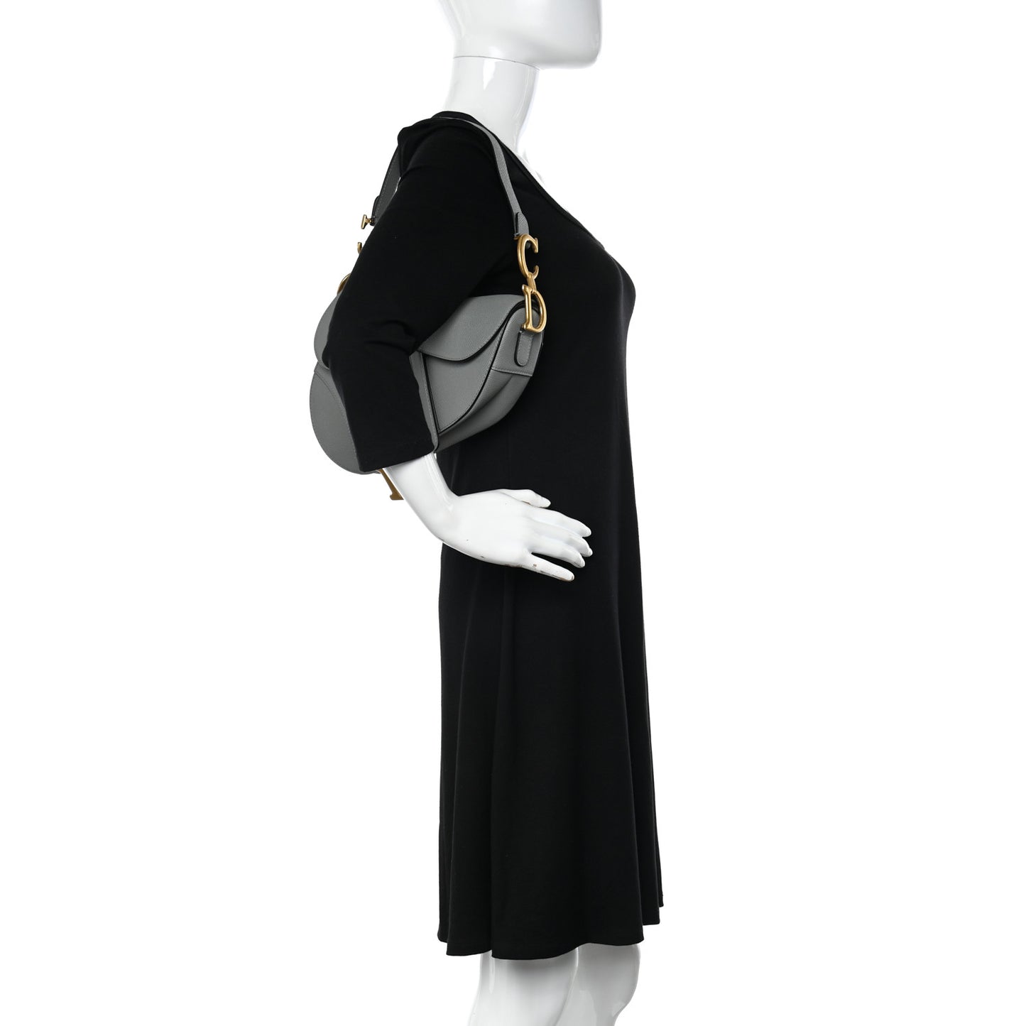 Grained Calfskin Saddle Bag Grey Stone