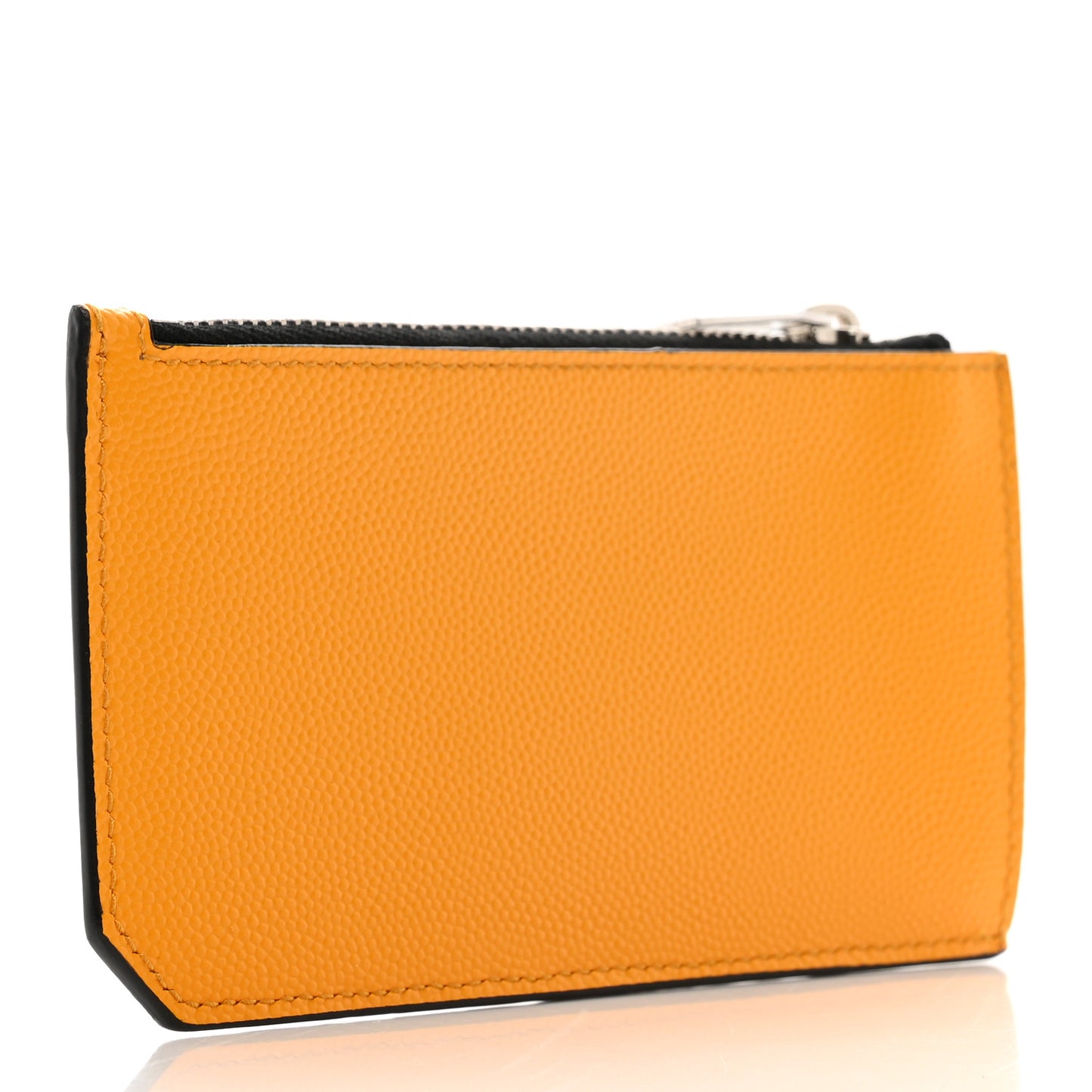Grained Calfskin 5 Fragments Zip Pouch Card Holder Senape Yellow