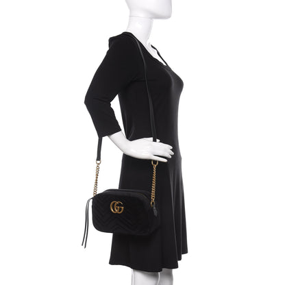 Gucci Velvet Matelasse Small GG Marmont Chain Shoulder Bag Black 2 of 10