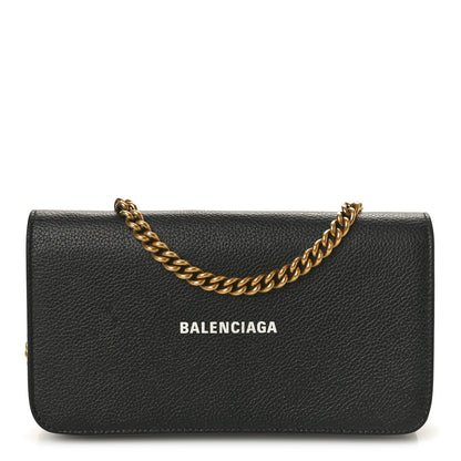 Balenciaga Grained Calfskin Logo Everyday Phone Holder Wallet On Chain Black White 1 of 10